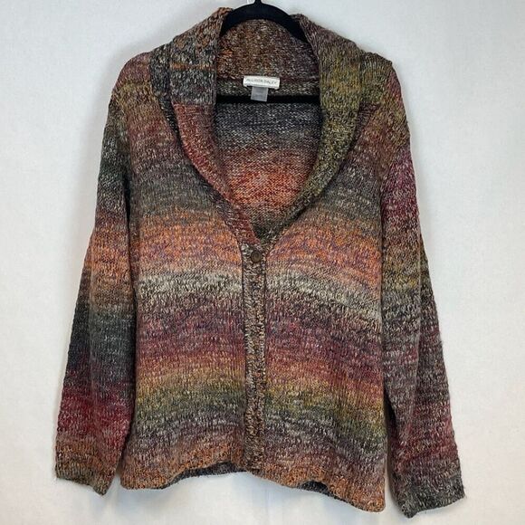 ALLISON DALEY Sweater Women's XL Multicolored Knit Striped Button Down Cardigan - Picture 1 of 11